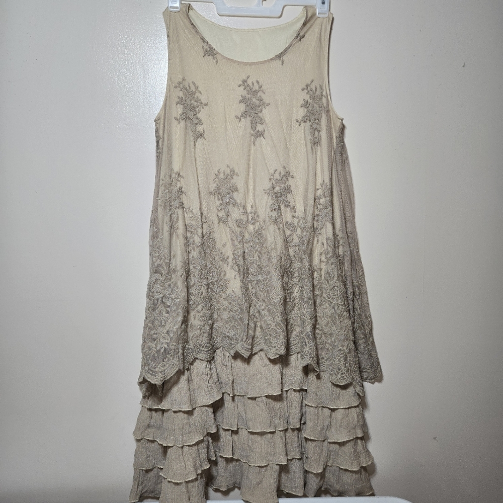 Boho embroidered Chiffon layered size XL Taupe